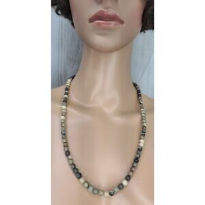 Jasper Gemstone Earth Tone Round Bead Polished Stones Necklace Sterling Clasp